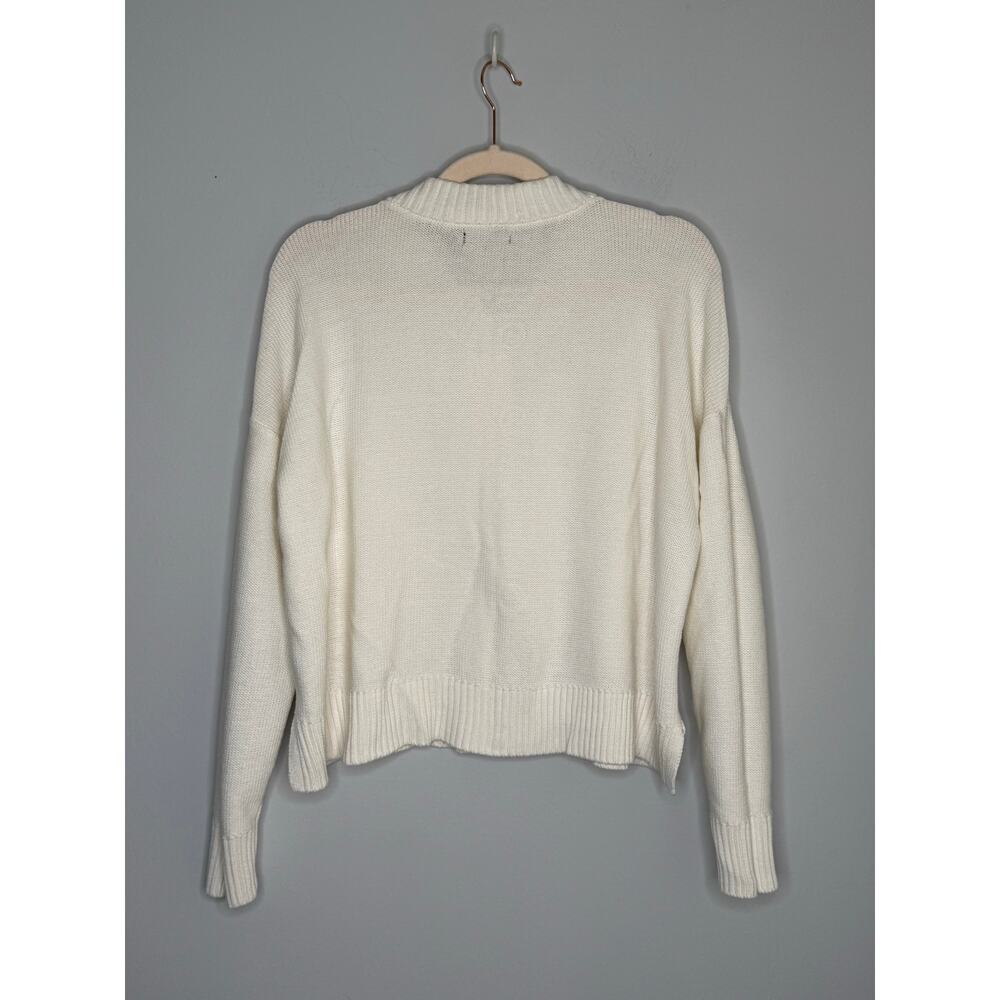Quince Ivory Organic Cotton Boxy Cropped Chunky Knit Oversized Cardigan Sz L New - Picture 2 of 8